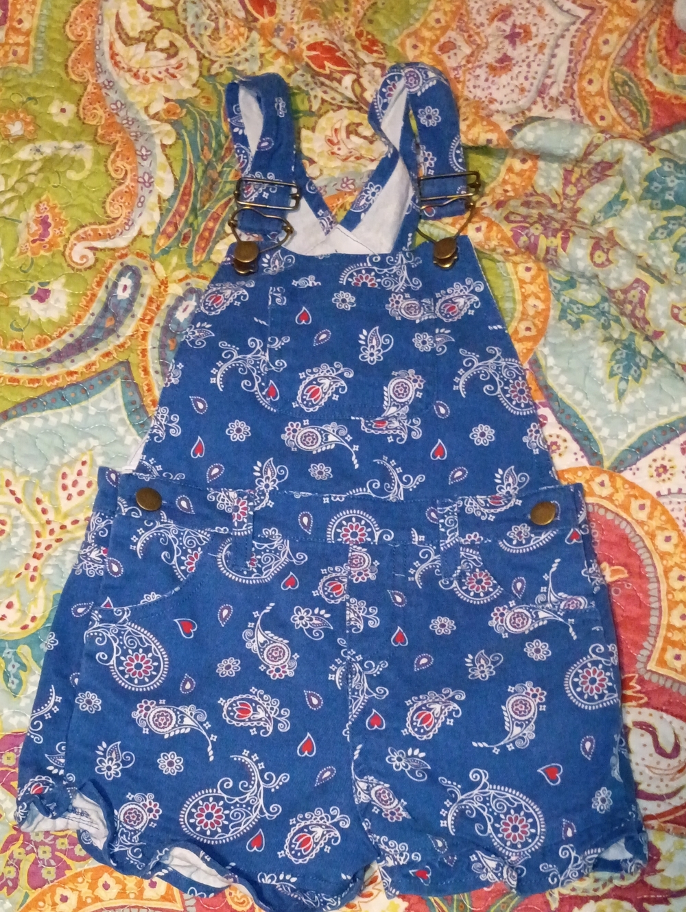 Blue Paisley Kids Short Overalls